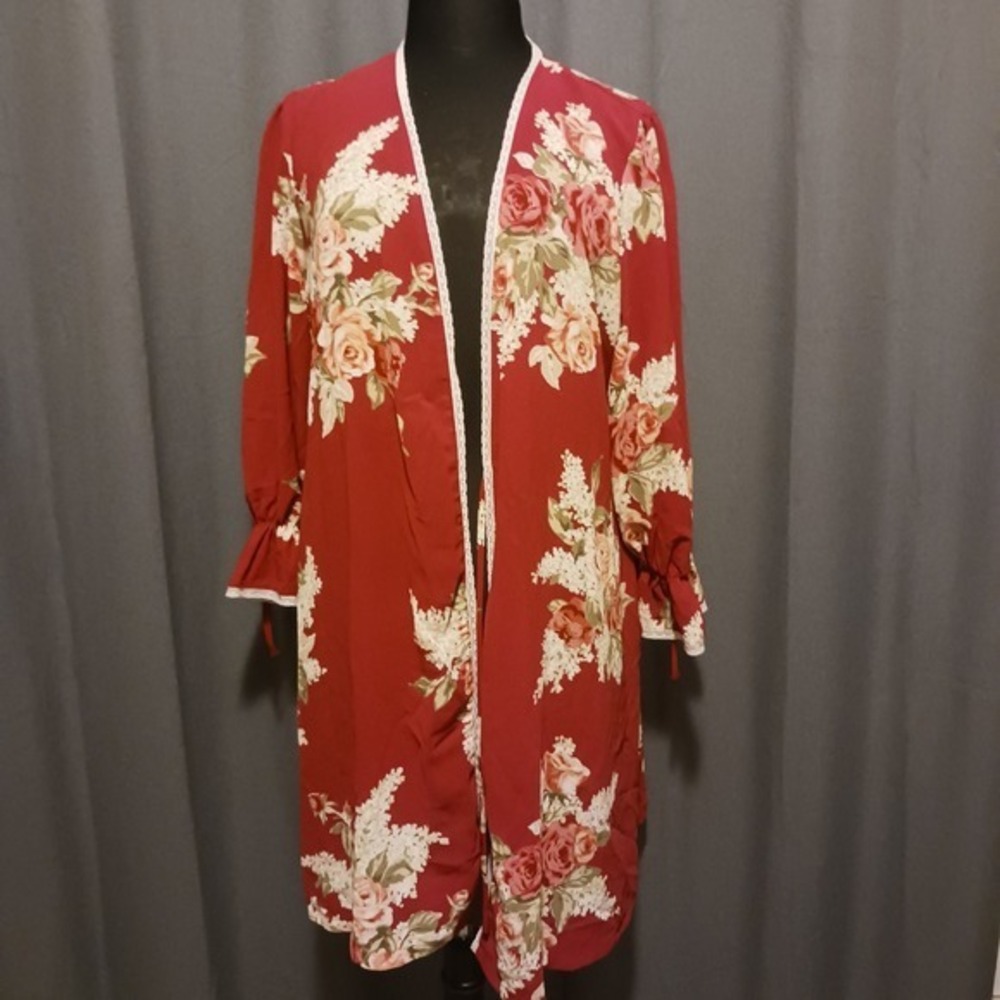 Vintage Oscar de la Renta Pink Label Floral Print Kimono Robe S/M no sash
